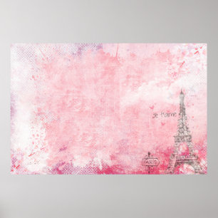 Paris eiffel tower vintage pigeons poster