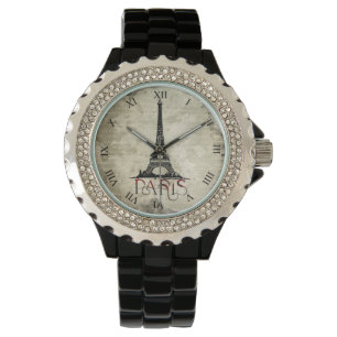 Paris, Eiffel Tower Vintage Script Square Watch
