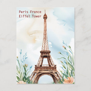 Paris Eiffel Tower Vintage Watercolor Travel Postc Postcard