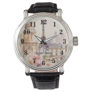 Paris Eiffel Tower Vintage Watercolor Travel Watch