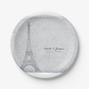 Paris Eiffel Tower Vintage Wedding Reception Party Paper Plate