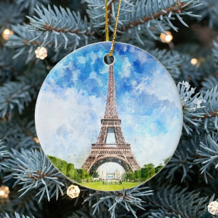 Paris Eiffel Tower Watercolor #01  Ceramic Tree Decoration