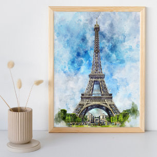 Paris Eiffel Tower Watercolor #02  Photo Print