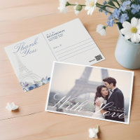 Paris Eiffel Tower Watercolor Floral Wedding Photo