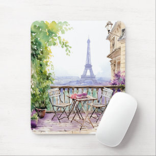 Paris Eiffel Tower Watercolor French Cafe Mouse Pad