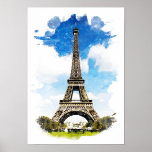 Paris - Eiffel Tower - Watercolor painting Poster