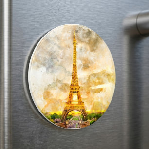 Paris Eiffel Tower Watercolor – Sunset #01  Magnet