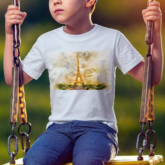 Paris Eiffel Tower Watercolor – Sunset #01  T-Shirt (Creator Uploaded)