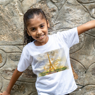 Paris Eiffel Tower Watercolor – Sunset #01  T-Shirt