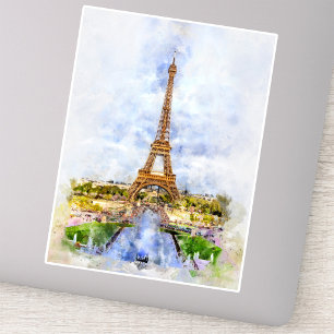 Paris Eiffel Tower Watercolor – Sunset #02 