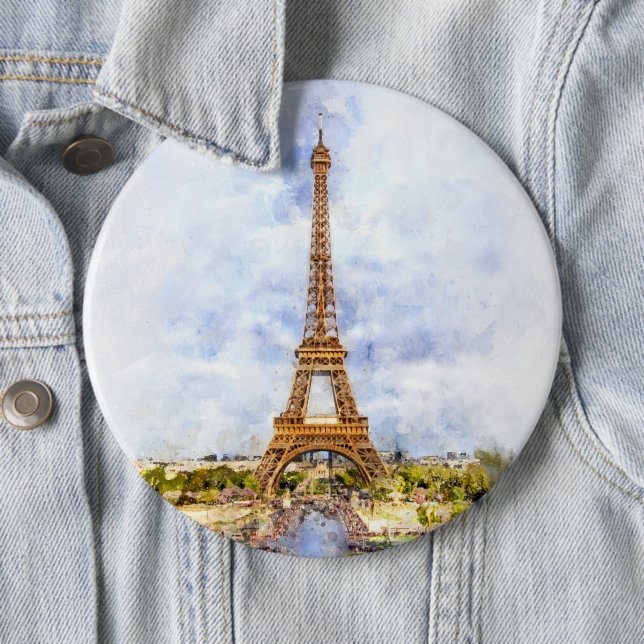 Paris Eiffel Tower Watercolor – Sunset #02  6 Cm Round Badge (In Situ)