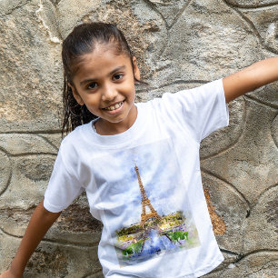Paris Eiffel Tower Watercolor – Sunset #02  T-Shirt