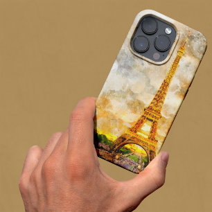 Paris Eiffel Tower Watercolor Sunset Art Print iPhone 13 Pro Max Case