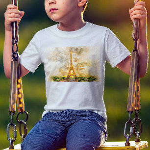 Paris Eiffel Tower Watercolor Sunset Art Print T-Shirt