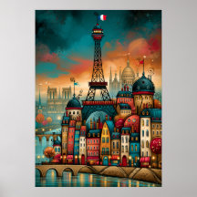 Paris Eiffel Tower Whimsical Cityscape
