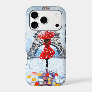 Paris Eiffel Tower Winter Romance Red Umbrella