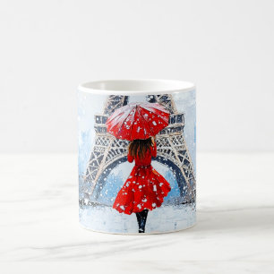 Paris Eiffel Tower Winter Romance Red Umbrella Coffee Mug