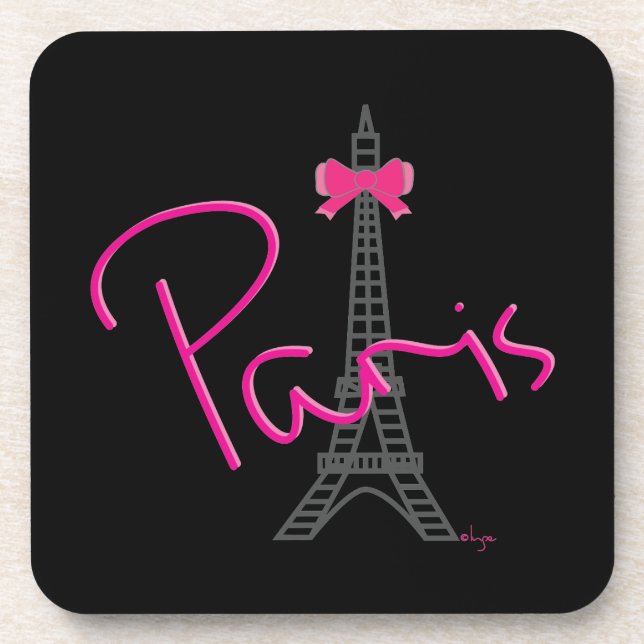 Paris, Eiffel Tower with Bow Modern Black Coaster (Front)