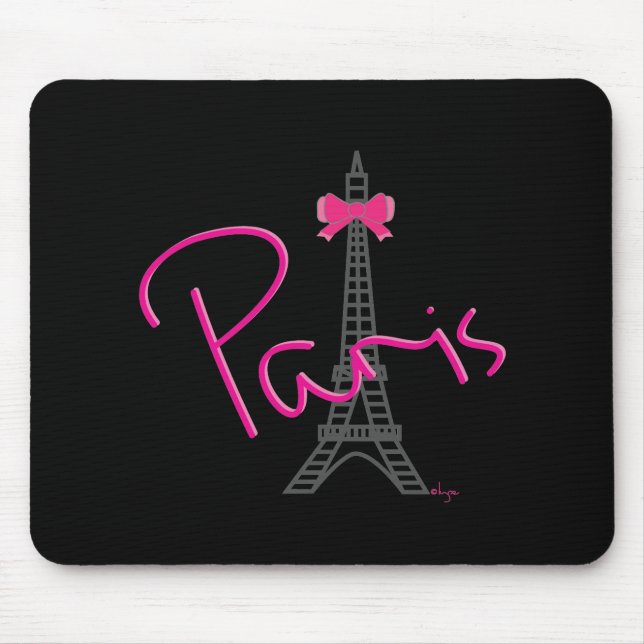 Paris, Eiffel Tower with Bow Trendy black Mouse Pad (Front)