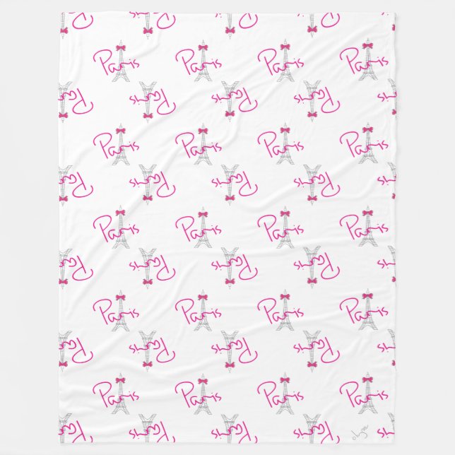 Paris, Eiffel Tower with pink Bow Fleece Blanket (Front)