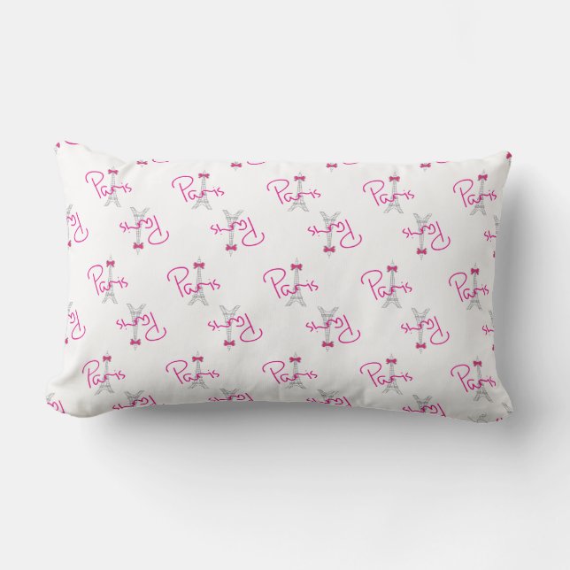 Paris, Eiffel Tower with pink Bow Lumbar Cushion (Front)