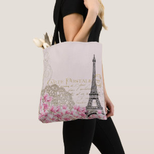 Paris Eiffelturm France, French Vintage Ephemera Tote Bag