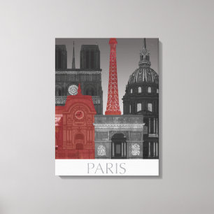 Paris Elevations by Night - Red Canvas Print