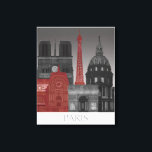 Paris Elevations by Night - Red Canvas Print<br><div class="desc">"Paris Elevations by Night Red" by Fab Funky.  Features famous landmarks of Paris at nighttime in a red and grey colour scheme.</div>