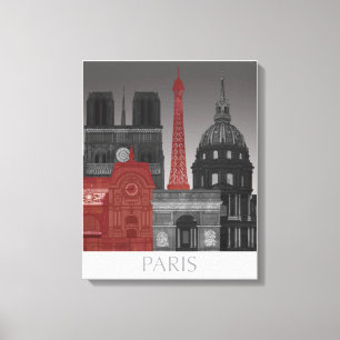 Paris Elevations by Night - Red Canvas Print
