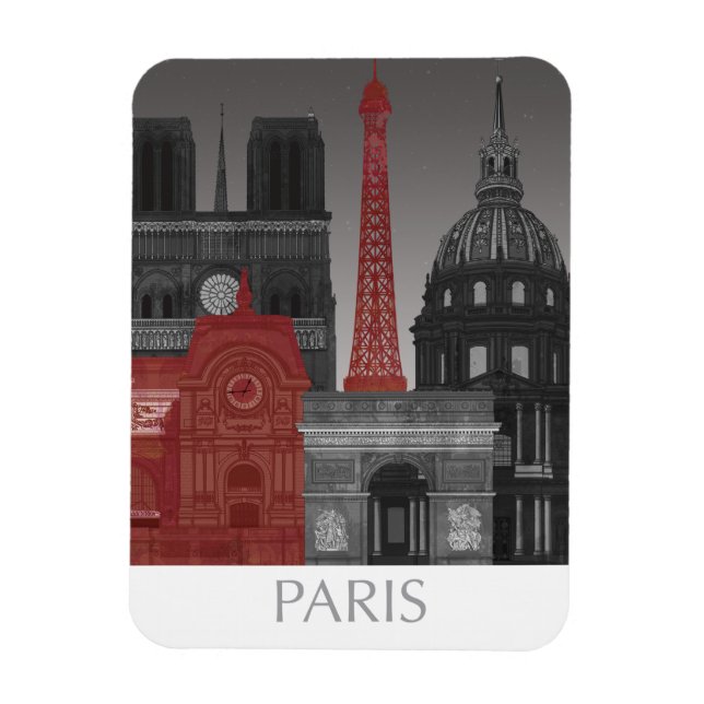 Paris Elevations by Night - Red Magnet (Vertical)