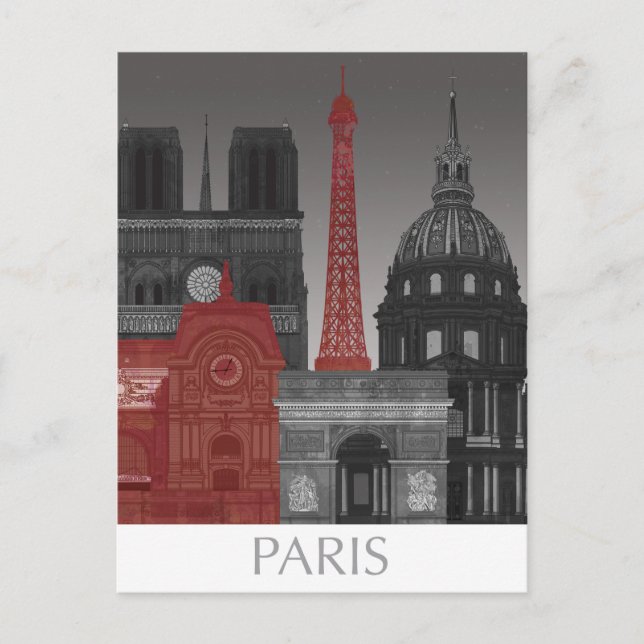 Paris Elevations by Night - Red Postcard (Front)