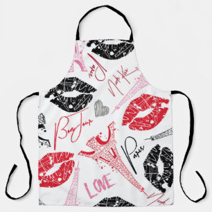 Paris fashion, calligraphic Eiffel Tower pattern. Apron