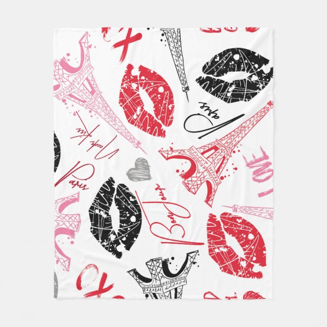 Paris fashion, calligraphic Eiffel Tower pattern. Fleece Blanket (Front)