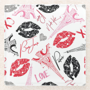 Paris fashion, calligraphic Eiffel Tower pattern. Glass Coaster