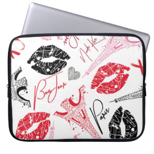 Paris fashion, calligraphic Eiffel Tower pattern. Laptop Sleeve