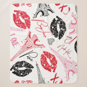 Paris fashion, calligraphic Eiffel Tower pattern. Sherpa Blanket