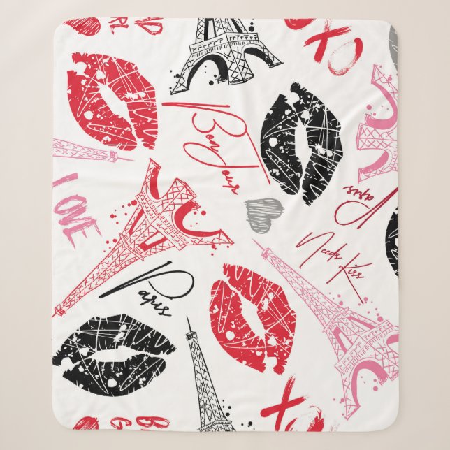 Paris fashion, calligraphic Eiffel Tower pattern. Sherpa Blanket (Front)
