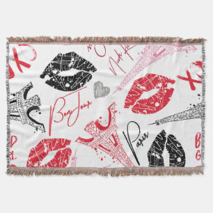 Paris fashion, calligraphic Eiffel Tower pattern. Throw Blanket