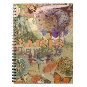 Paris Flapper Art Deco Peacock Vintage Spiral Notebook