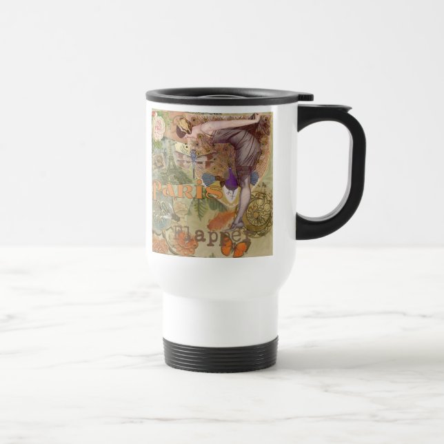 Paris Flapper Art Deco Peacock Vintage Travel Mug (Right)