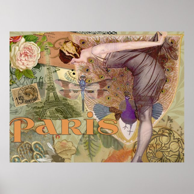 Paris Flapper Vintage Lady Peacock Poster (Front)