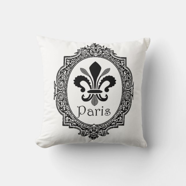 Paris Fleur Di Lis French Black & White Pillow (Front)