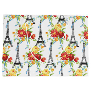 Paris Floral Eiffel Tower on White Large Gift Bag