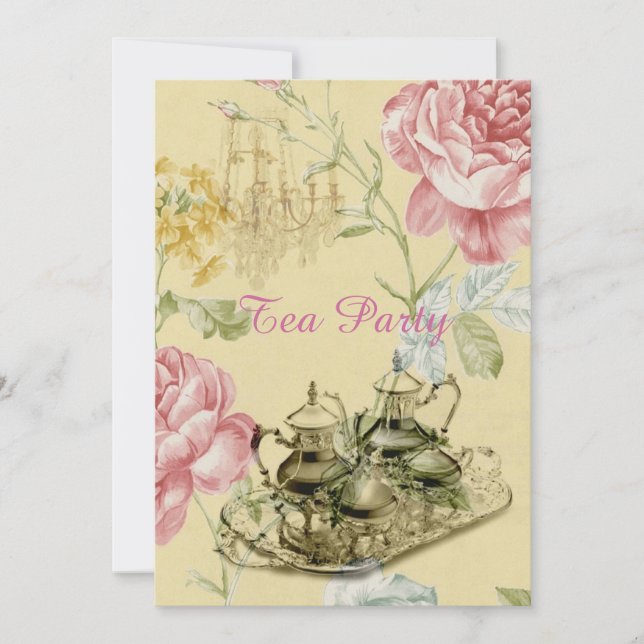paris floral spring bridal shower tea party invitation (Front)