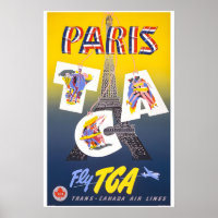 Paris - Fly TCA 1951 Vintage Style Airline Travel