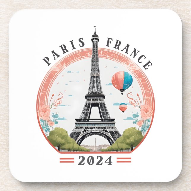 Paris France 2024 beverage coasters, Eiffel Tower Coaster (Front)