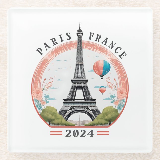 Paris France 2024 Glass Coasters, Eiffel Tower Coaster (Front)