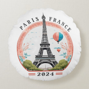 Paris France 2024 Lumbar Pillows, Eiffel Tower Round Cushion