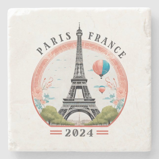 Paris France 2024 Stone Coasters, Eiffel Tower Coaster (Front)