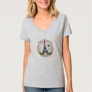 Paris France 2024 Women's V-Neck Tees, Paris T-Shirt
